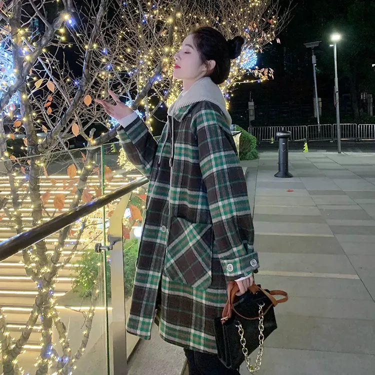 格子毛呢外套女中长款冬季2024年新款设计感小众小个子呢子大衣潮