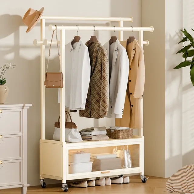 衣架落地卧室晾挂衣架可移动包架子收纳衣服置物架双杆衣柜衣帽架