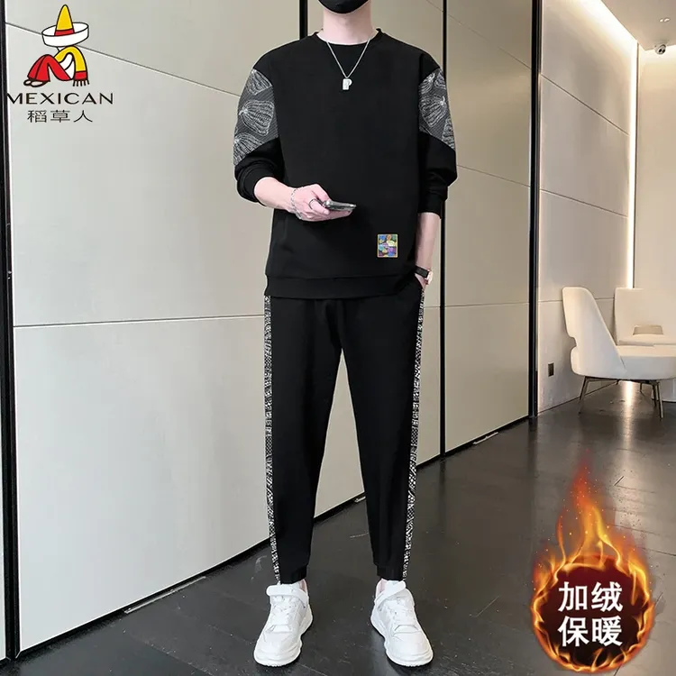 稻草人男士2025年新款时尚百搭套装春运动套装长袖长裤帅气两件套
