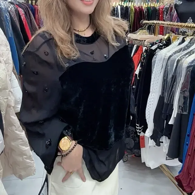 【Gulumbar】新款Yipak手工钻拼接圆领蕾丝衬衫聚会女装