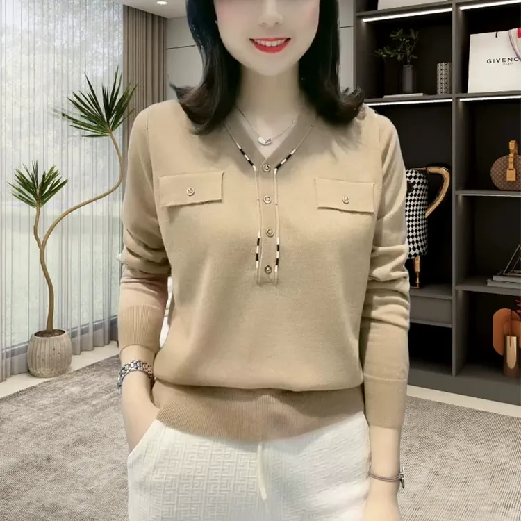 时尚V领设计遮肉打底上衣女2025秋冬新款高级感气质显瘦外穿女装