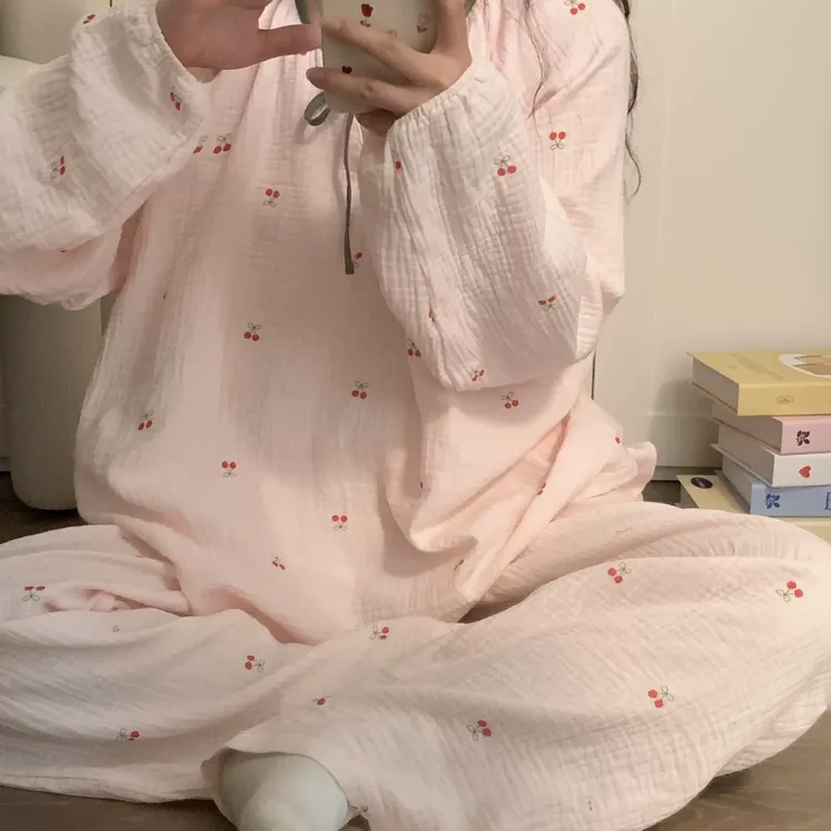 大码纯棉长袖睡衣套装2025新款春季可爱风青年可外出睡衣秋季睡衣