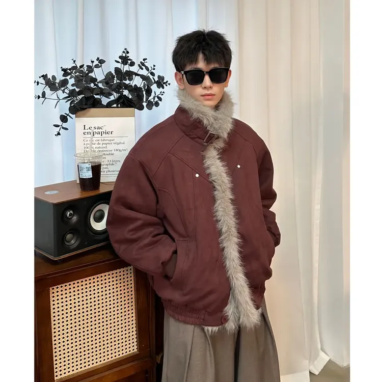 不太董【旧绒回忆】磨毛座山雕毛领拼接棉服棉衣加厚冬季立领