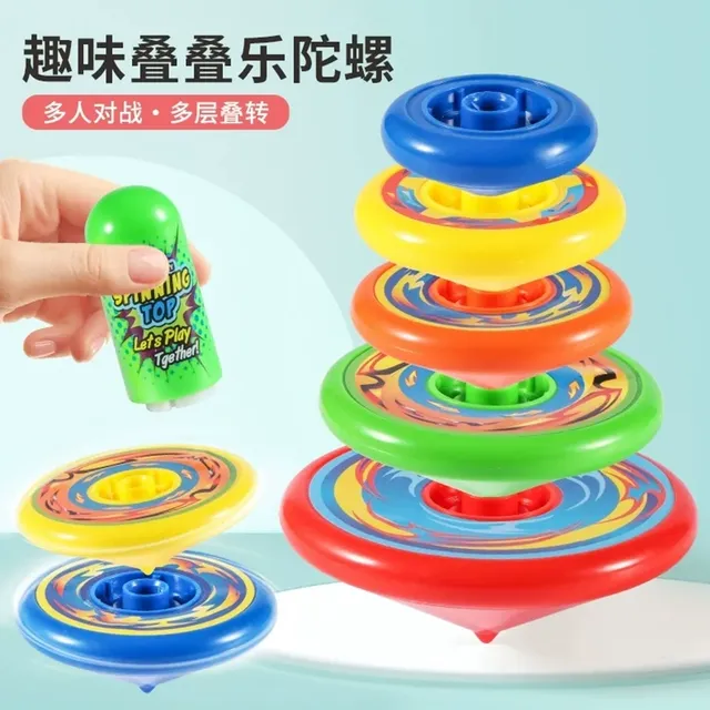 新款旋转陀螺儿童手转发光叠叠乐叠加陀螺彩色闪光陀螺对战盘玩具