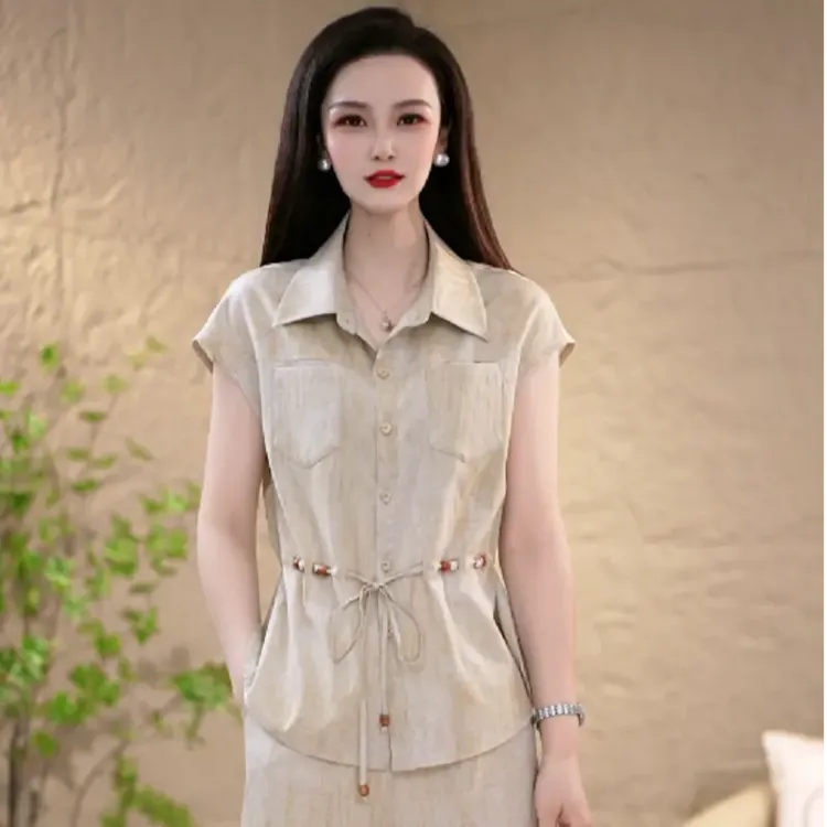 新款夏季时尚高级感轻职简约知性垂感纯色百搭套裤两件套M-4XL