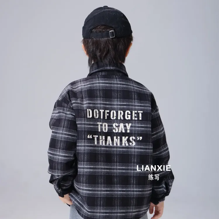 男童秋冬新款加棉格子衬衫帅气休闲外套