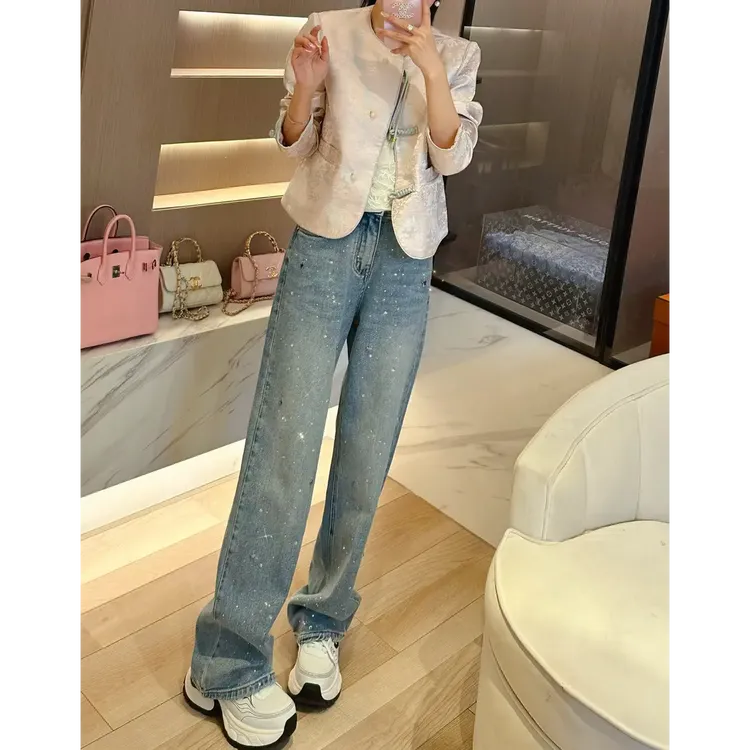 阔腿垂感牛仔裤女百搭拖地裤显瘦复古高腰阔腿宽松高腰时尚牛仔裤