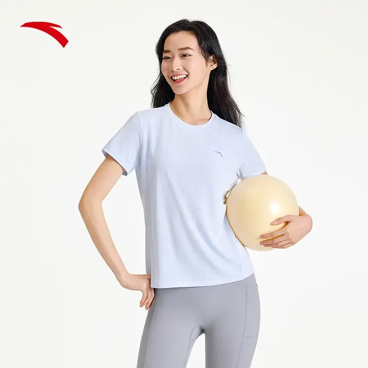 安踏女子吸湿速干短袖2025夏季新款简约宽松透气欧若风百搭运动服