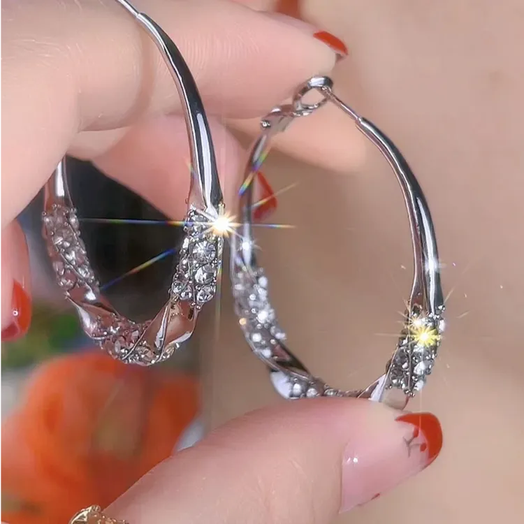 铜合金耳饰 【925银针】耳饰  时尚欧美气质满钻个性圈圈百搭耳环