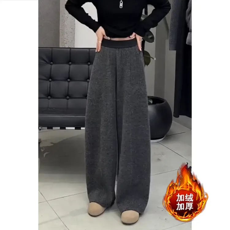 2025秋冬季新款加绒加厚阔腿裤显瘦休闲裤子女窄版弯刀裤保暖百搭