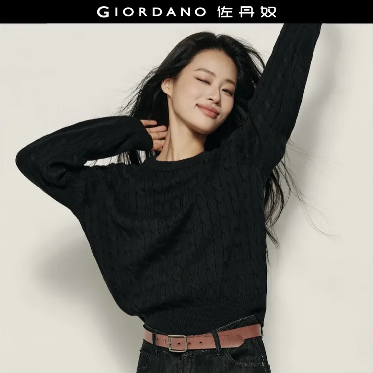  【韩国明星同款】佐丹奴秋冬绞花圆领舒适厚实保暖针织衫 05355716