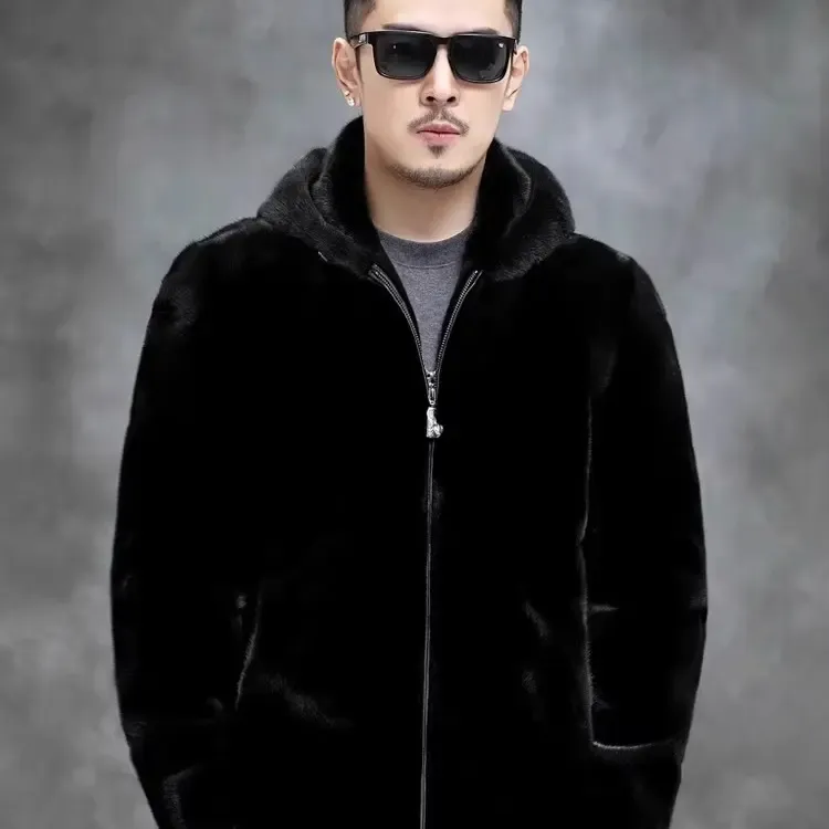 【爆款清货】时尚轻奢冬海宁男士貂绒外套休闲冬季连帽男款男装