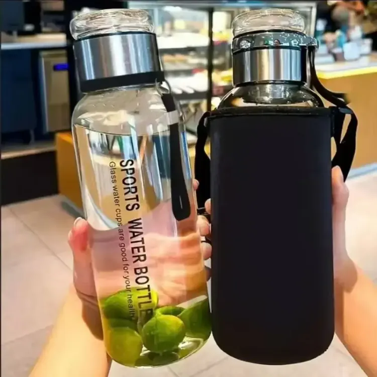 【送杯套】大容量吨吨杯户外便携隔热茶水分离透明带提绳玻璃水杯