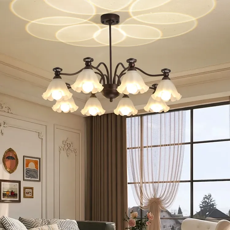 美式复古风客厅吊灯田园乡村铃兰花朵中古风客厅灯创意餐厅卧室灯