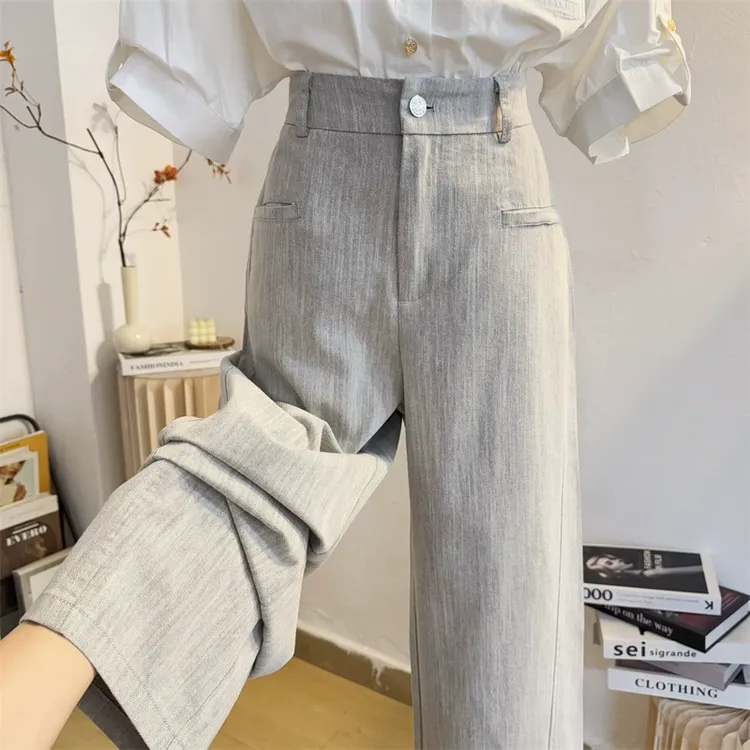 窄版阔腿裤女2025夏新款高腰直筒宽松垂感拖地裤显瘦气质休闲裤子
