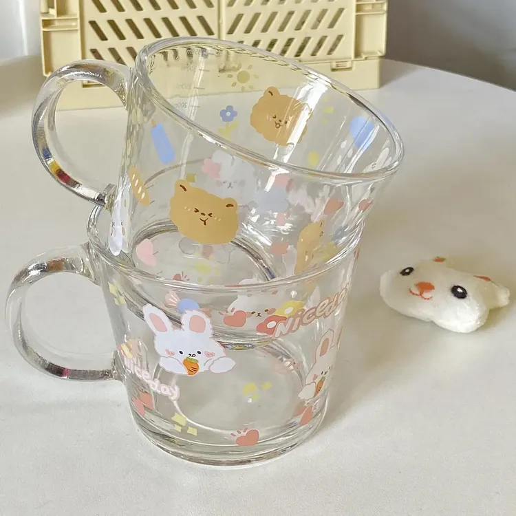 大容量玻璃杯燕麦片早餐杯子家用女牛奶杯带盖勺碗水杯带把咖啡杯