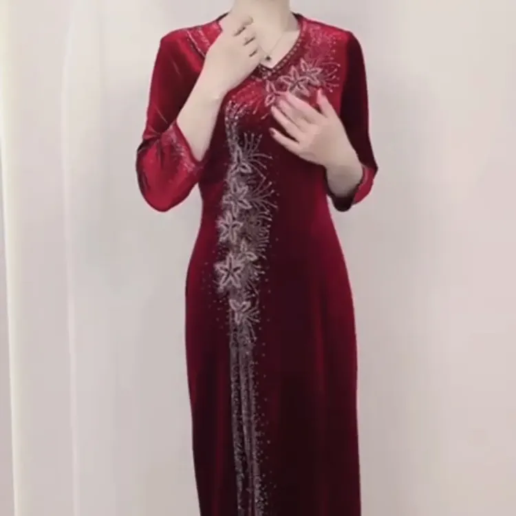 新店开张. 韩国进口丝绒面料重工钻金丝绒气质婚宴妈妈礼服连衣裙