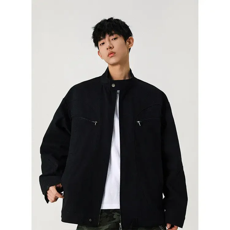 男士户外立领短款夹克水洗大码时尚外套休闲百搭春季潮流宽松上衣