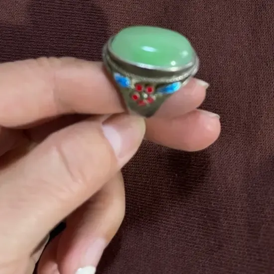 非金属玻璃戒指 复古蓝如意镶嵌做旧指环活口可调节男女款气质