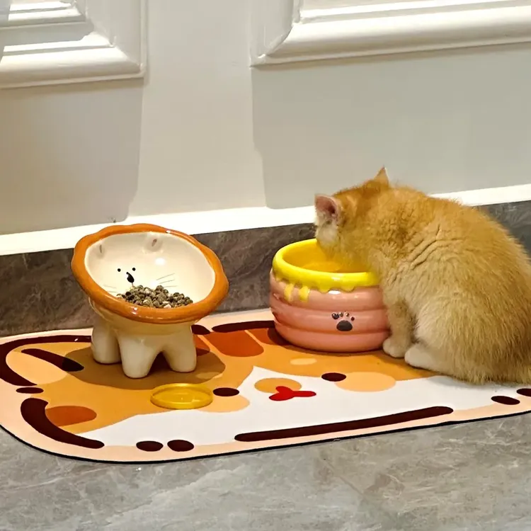 陶瓷猫碗宠物用品狗盆狗碗猫水碗慢食碗猫咪专用不易打翻保护颈椎