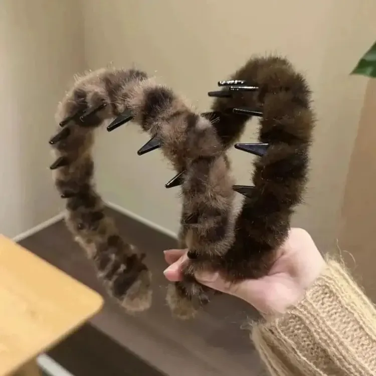 2025年秋冬升级款韩系复古豹纹带齿毛绒发箍女防滑洗脸发卡头箍