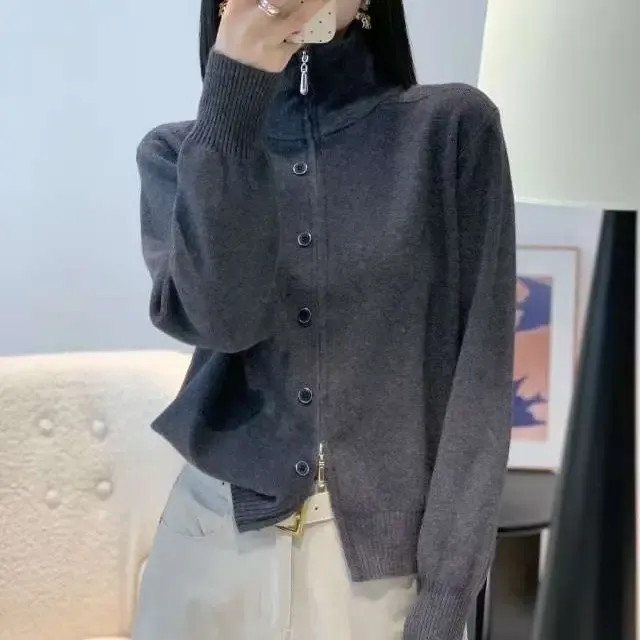 9939针织宽松立领加厚秋冬百搭针织开衫外套