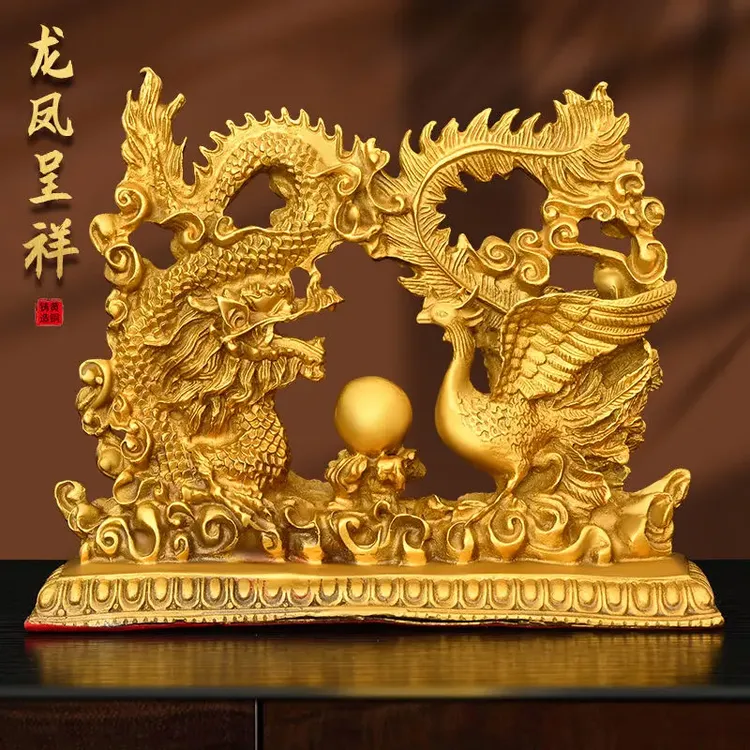 【师傅推荐】纯铜龙凤摆件一对龙凤戏珠龙凤呈祥家居摆件创意结婚礼