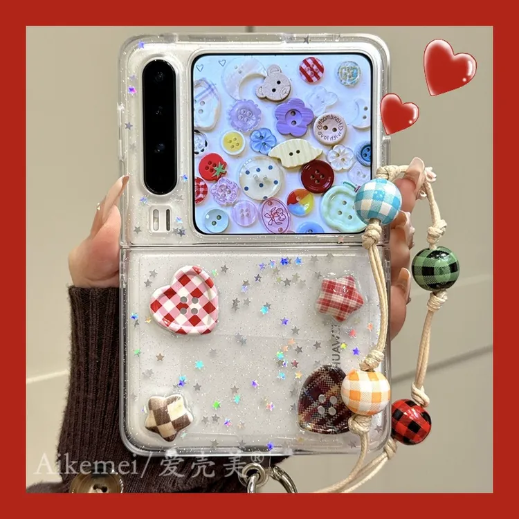 适用华为PuraX折叠屏手机壳pocket2闪粉滴胶小米MIX Flip纽扣星星