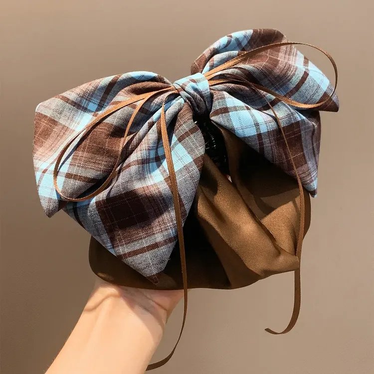 可露丽风格子蝴蝶结马尾抓夹女脑勺高级感发气质半扎发饰时尚法式