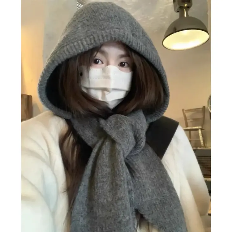 2025升级款巴拉克拉法帽女连帽围脖秋冬披肩针织毛线帽子围巾一