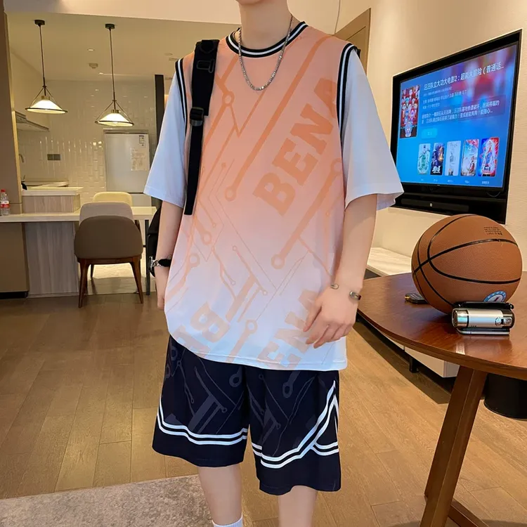 青少年夏季短袖套装篮球服男孩初中高中学生大童运动冰丝速干t恤