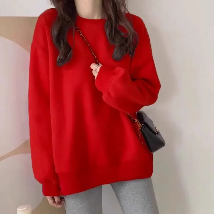 本命年新年卫衣女2025新款爆款秋冬韩版宽松大版圆领无帽红色衣服