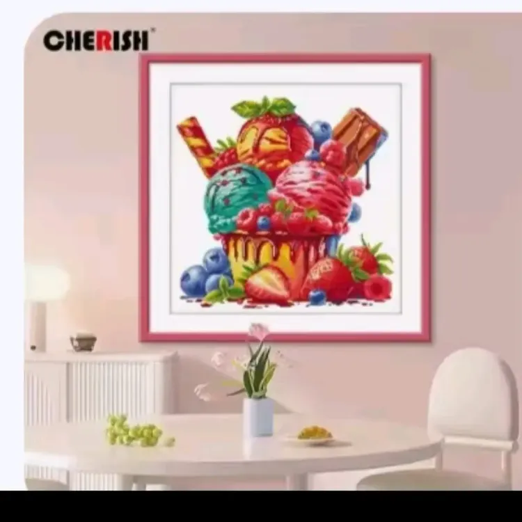 珍爱十字绣冰淇淋蛋糕餐厅画印花中格3股51x51