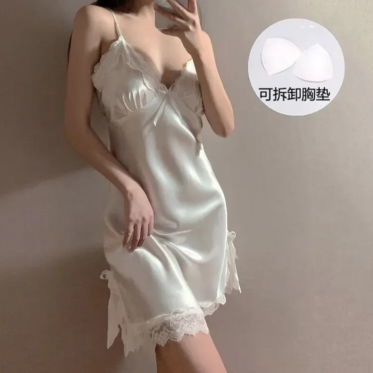 蕾丝性感睡衣女缎面雪纺吊带火辣睡裙
