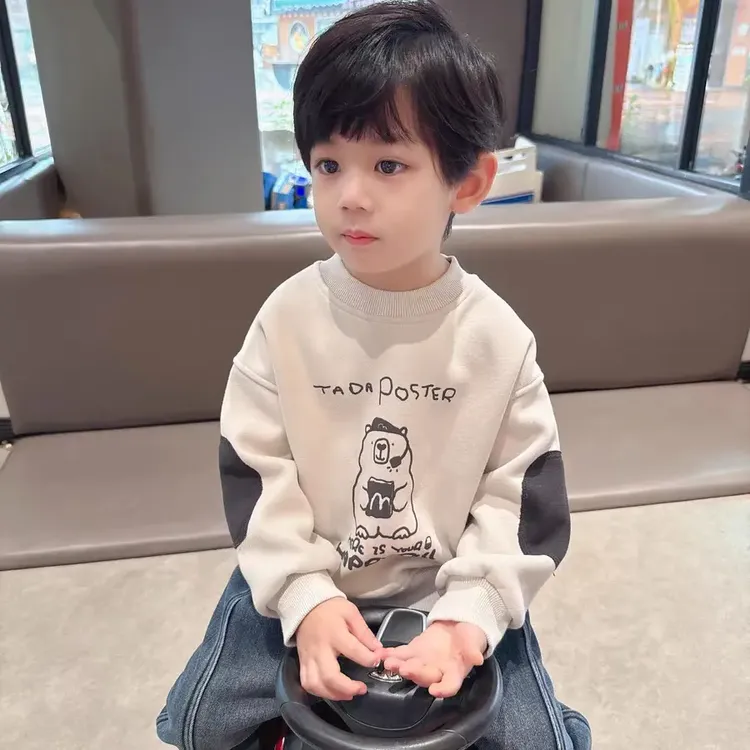 男童卡通加绒卫衣2025秋冬新款韩版童装中小童宝宝一体绒保暖上衣