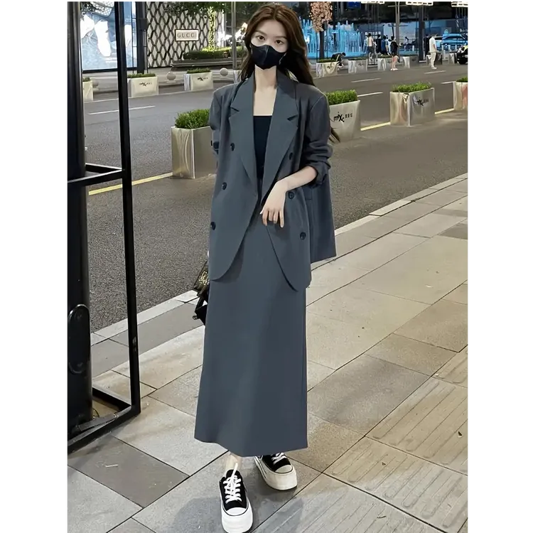 【麗儿专属】休闲西服女秋季中长款西装外套高腰半身裙显瘦两件套
