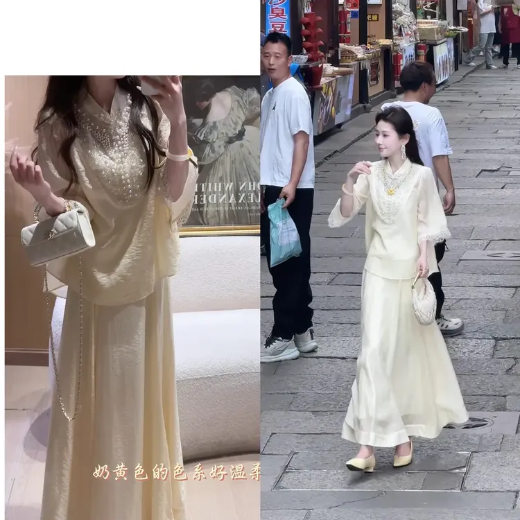 《羊脂玉》国风重工洋气别致不撞款衬衫高腰显瘦半裙系列时尚女装