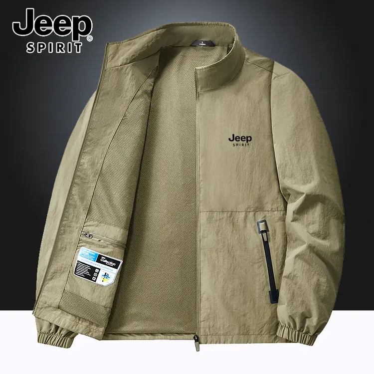 JEEPSPIRIT吉普夹克外套春秋季休闲大码宽松大码立领薄款冲锋上衣