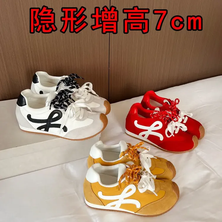 2025欧若风真皮牛反绒7cm内增高德训鞋女复古厚底歪头休闲阿甘鞋