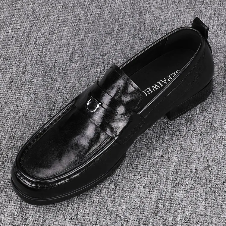 高端时尚男鞋2025新款潮流压花男士休闲皮鞋一脚蹬商务真皮豆豆鞋