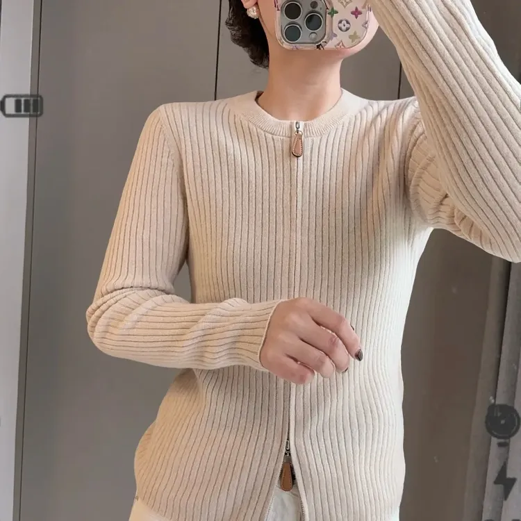 高端开衫女双拉链高端秋冬圆针织气质外套