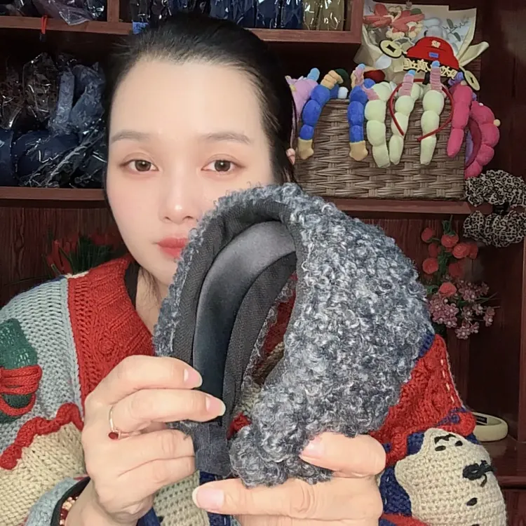 (实拍)冬季羊羔毛绒毛宽发箍宽边卷毛保暖头箍轻便洗脸遮白发发卡