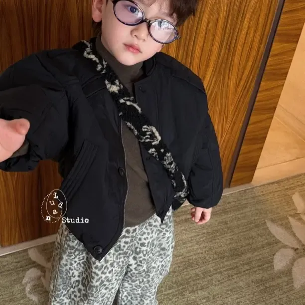 【现货 】卤蛋童装·素版限定/冬韩系黑色棉服短款外套男女童26122