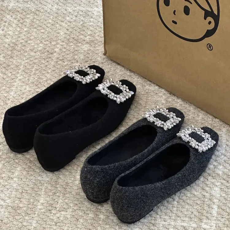 黑色内增高5cm韩系小众方头单鞋浅口时尚秋冬百搭水钻外穿毛毛鞋