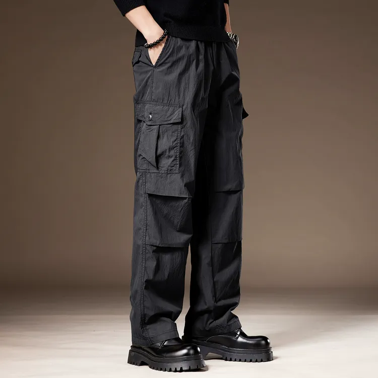 冰丝速干直筒冲锋休闲裤男士夏季薄款宽松垂感阔腿工装裤子男