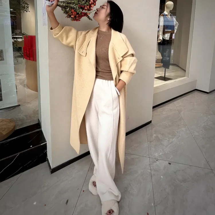 Eall、cz/意澳落肩袖版型巨显瘦长款高奢面料大衣