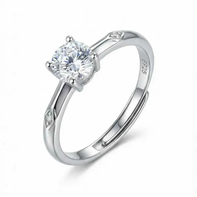 925银莫桑石戒指 S925戒指女款四爪镶嵌婚戒款戒指婚戒款气质时尚