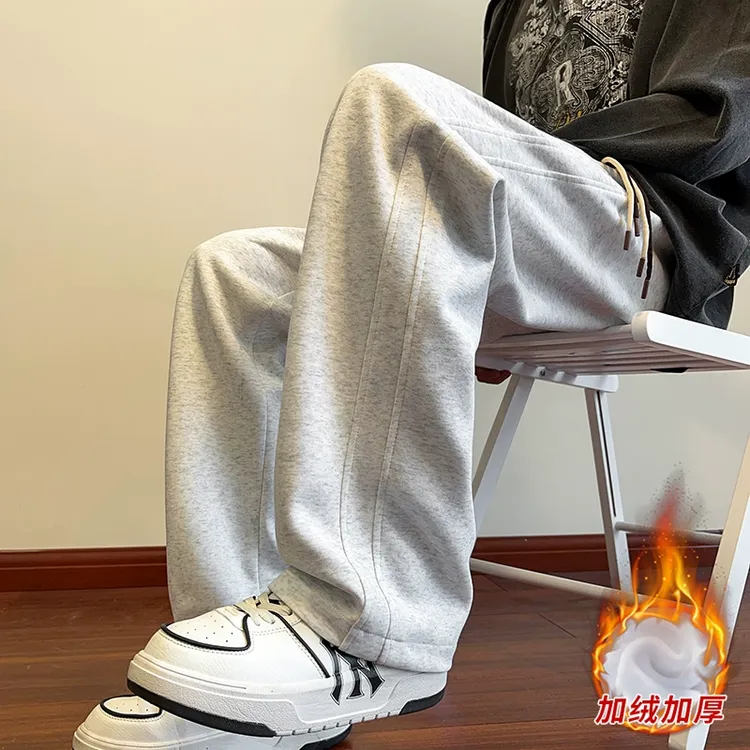 秋冬加绒加厚直筒休闲裤男士宽松大码男生显瘦运动裤潮流百搭长裤