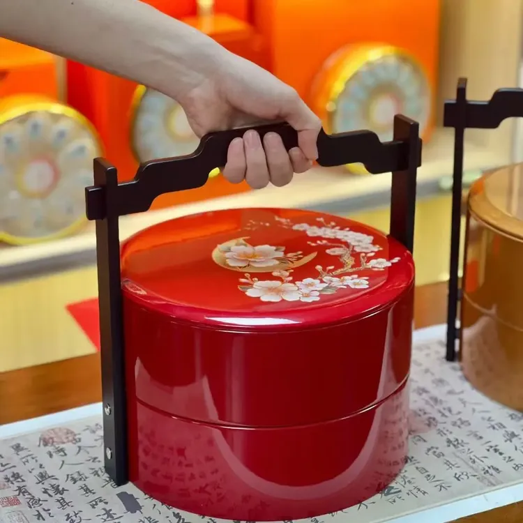 花好月圆实木烤漆燕窝海参鱼胶礼品包装盒手提式双层滋补品盒空盒