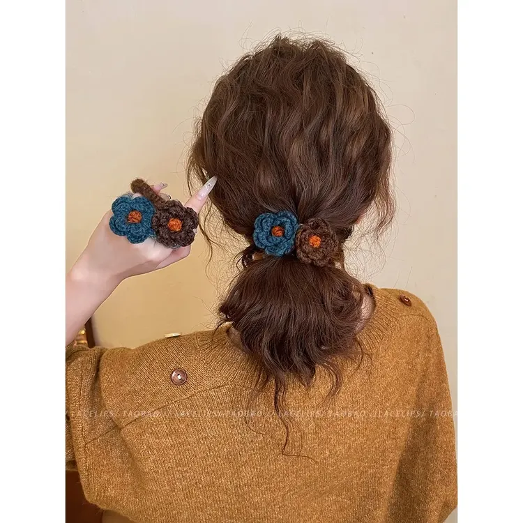 针织毛线花朵发圈女高级感扎头发绳2025新款高弹力百搭头绳发饰秋